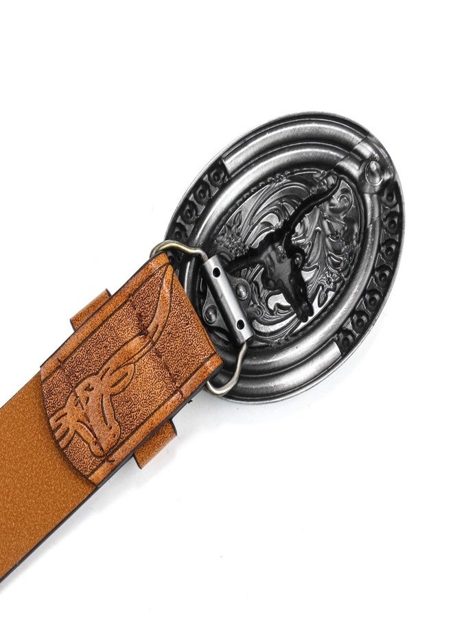 CaySep Women Western Cowboy Belt - PU Leather Longhorn Bull Turquoise Embossed Buckle Belt for Jeans Pants Dresses - Image 5